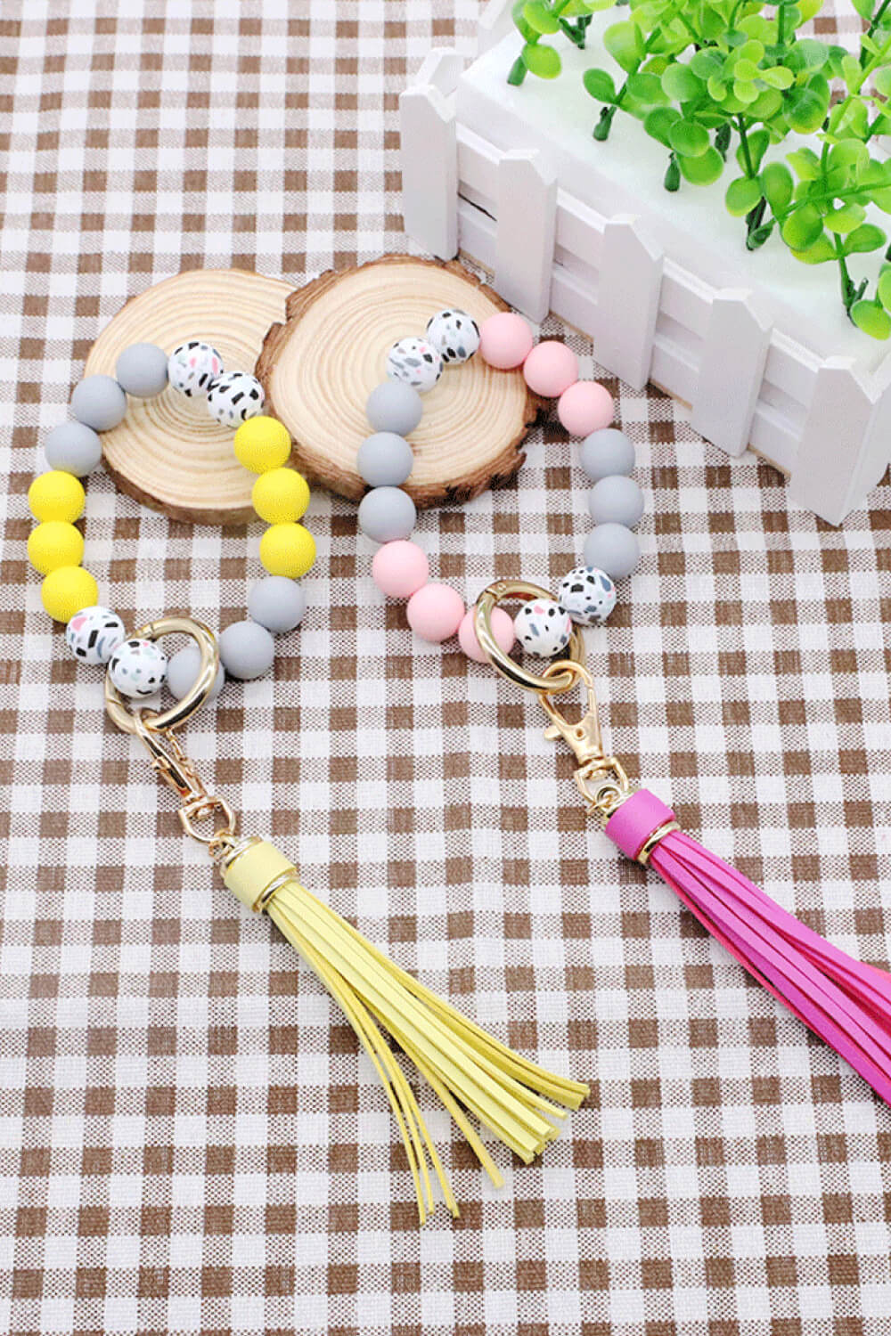 Light Gray Assorted 2-Pack Multicolored Beaded Tassel Keychain Sentient Beauty Fashions Apparel &amp; Accessories