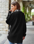 Dark Slate Gray Plaid Collared Dropped Shoulder Jacket Sentient Beauty Fashions Apparel & Accessories
