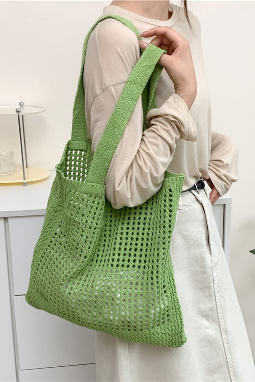 Light Gray Openwork Tote Bag Sentient Beauty Fashions Apparel & Accessories