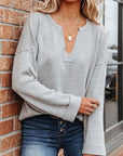 Dark Gray Notched Dropped Shoulder Sweater