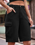 Black Denim Cargo Shorts with Pockets