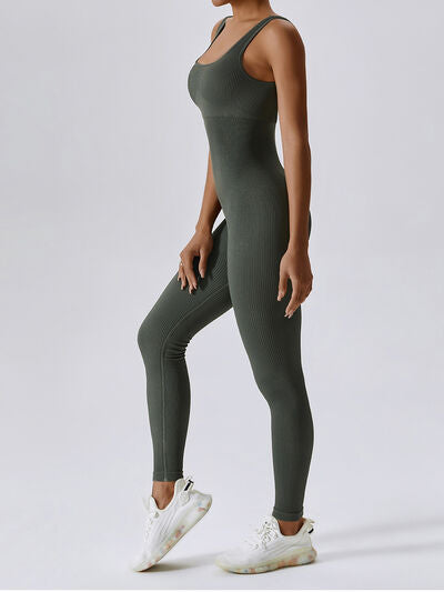 Light Gray Wide Strap Sleeveless Active Jumpsuit Sentient Beauty Fashions Apparel &amp; Accessories