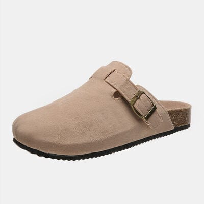 White Smoke Suede Closed Toe Buckle Slide