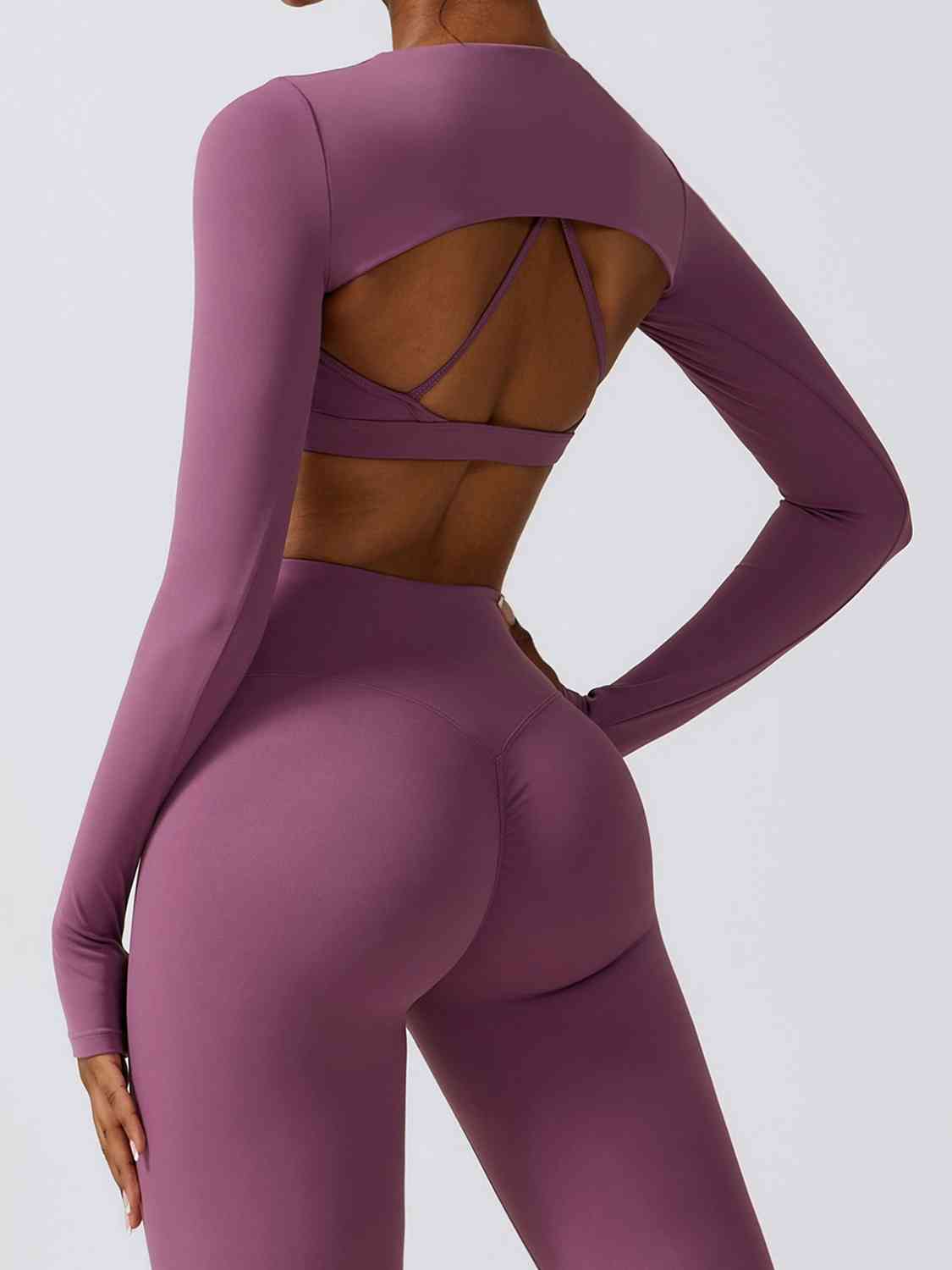 Lavender Cropped Cutout Long Sleeve Sports Top Sentient Beauty Fashions Apparel &amp; Accessories