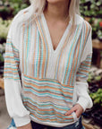 Rosy Brown Striped Dropped Shoulder Hoodie Sentient Beauty Fashions Apparel & Accessories