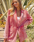 Rosy Brown BiBi Ribbed Button Up Long Sleeve Blazer Sentient Beauty Fashions Apparel & Accessories