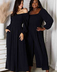 Black Double Take Square Neck Jumpsuit with Pockets Sentient Beauty Fashions Dresses