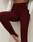 Gray Ribbed Mid Waist Leggings Sentient Beauty Fashions Apparel & Accessories