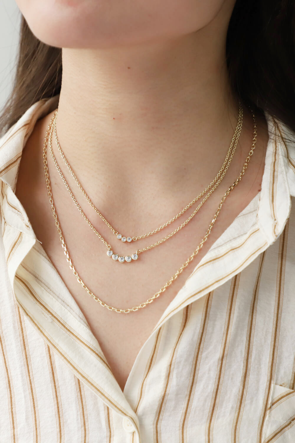 Tan Zircon Chain-Link Necklace Three-Piece Set Sentient Beauty Fashions Jewelry