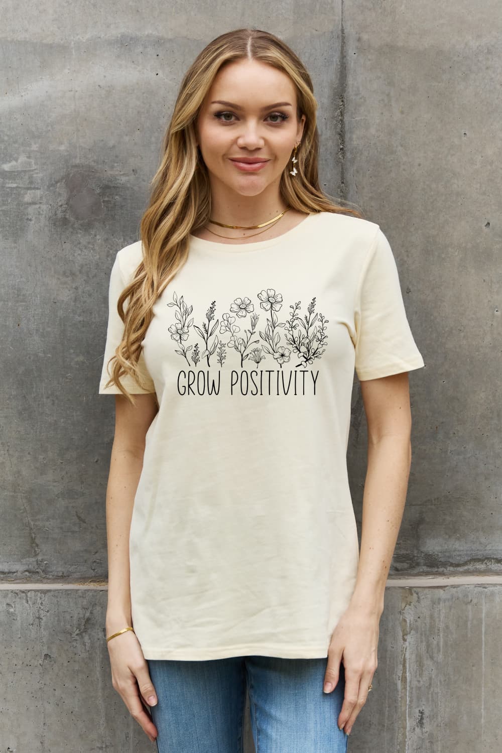 Rosy Brown Simply Love GROW POSITIVITY Graphic Cotton Tee Sentient Beauty Fashions tees