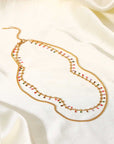 Antique White 18K Gold-Plated Double-Layered Stainless Steel Necklace Sentient Beauty Fashions jewelry