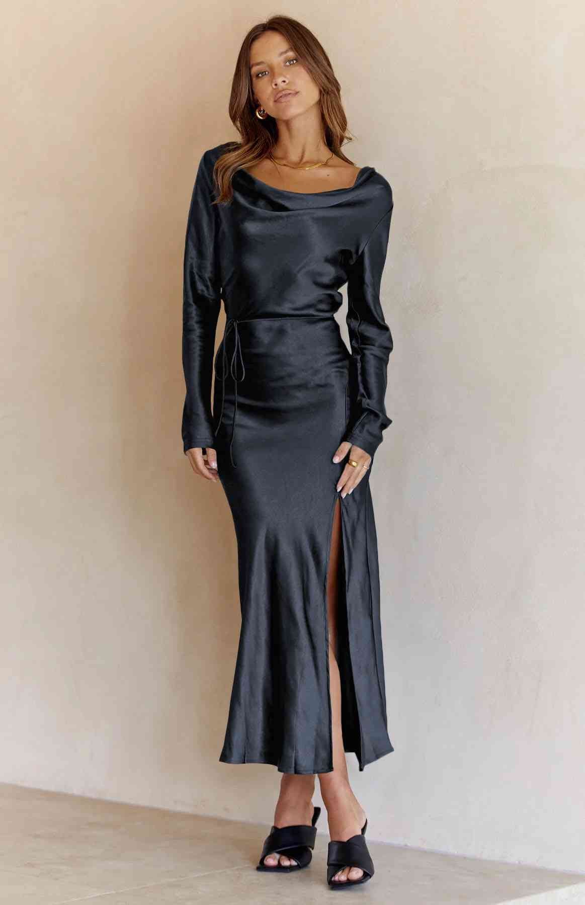 Gray Cowl Neck Long Sleeve Maxi Dress Sentient Beauty Fashions Apparel &amp; Accessories