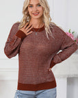 Light Gray Contrast Round Neck Long Sleeve Sweater Sentient Beauty Fashions Apparel & Accessories