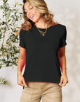 Dark Slate Gray Basic Bae Full Size Round Neck Short Sleeve T-Shirt Sentient Beauty Fashions Apparel & Accessories