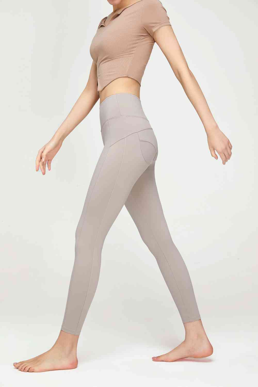 Light Gray Seam Detail Wide Waistband Sports Leggings Sentient Beauty Fashions Apparel & Accessories