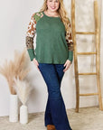 Gray Hailey & Co Full Size Waffle-Knit Leopard Blouse Sentient Beauty Fashions Apparel & Accessories