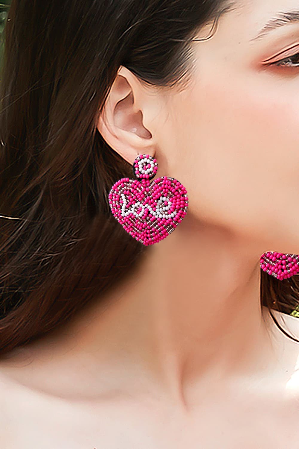 Black LOVE Beaded Heart Earrings Sentient Beauty Fashions Jewelry