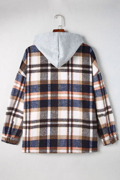Light Gray Button Up Plaid Hooded Jacket Sentient Beauty Fashions Apparel &amp; Accessories
