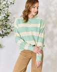 Light Gray Sew In Love Full Size Contrast Striped Round Neck Sweater