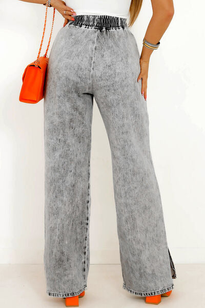 Light Gray Slit Drawstring Jeans with Pockets Sentient Beauty Fashions Apparel &amp; Accessories