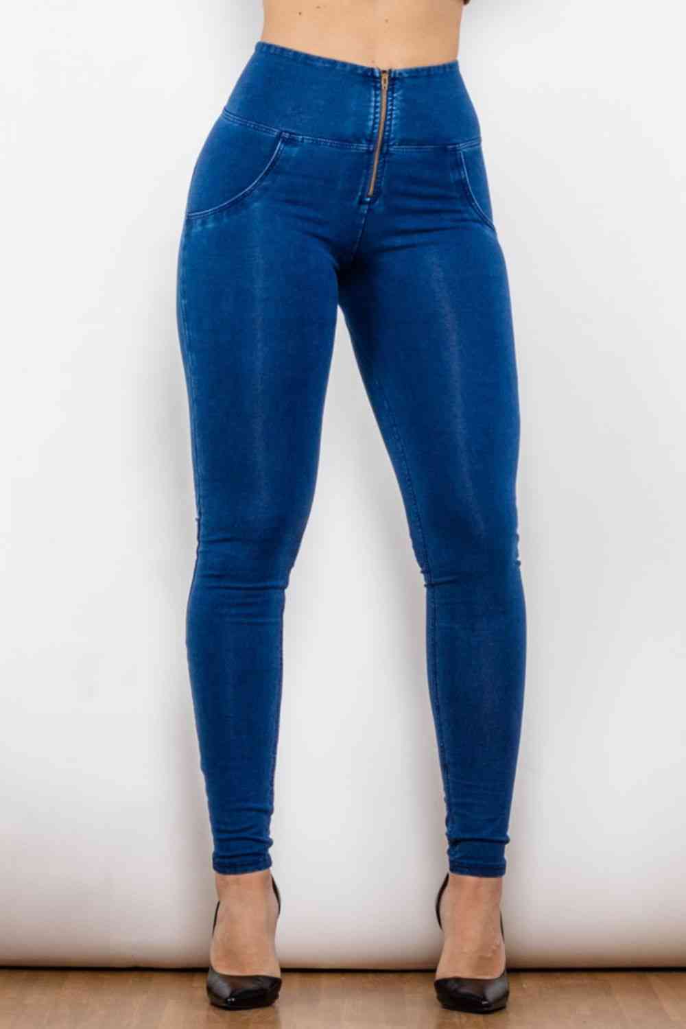 Midnight Blue Baeful High Waist Zip Up Skinny Long Jeans Sentient Beauty Fashions Apparel &amp; Accessories