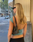 Dim Gray Backless Short Sleeve Cropped Blouse Sentient Beauty Fashions Apparel & Accessories