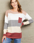 Dark Gray Woven Right Color Block Drop Shoulder Round Neck Sweater