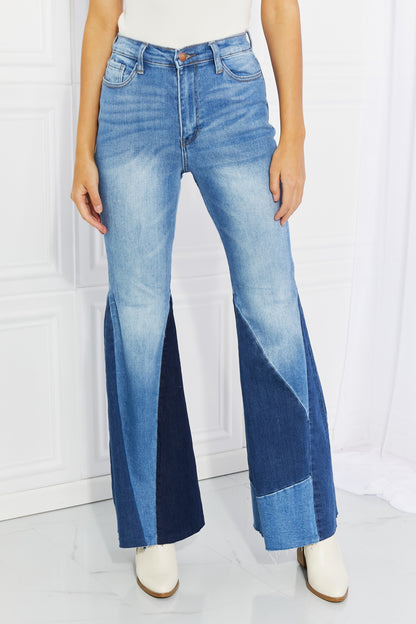 Light Gray Vibrant Sienna Full Size Color Block Flare Jeans