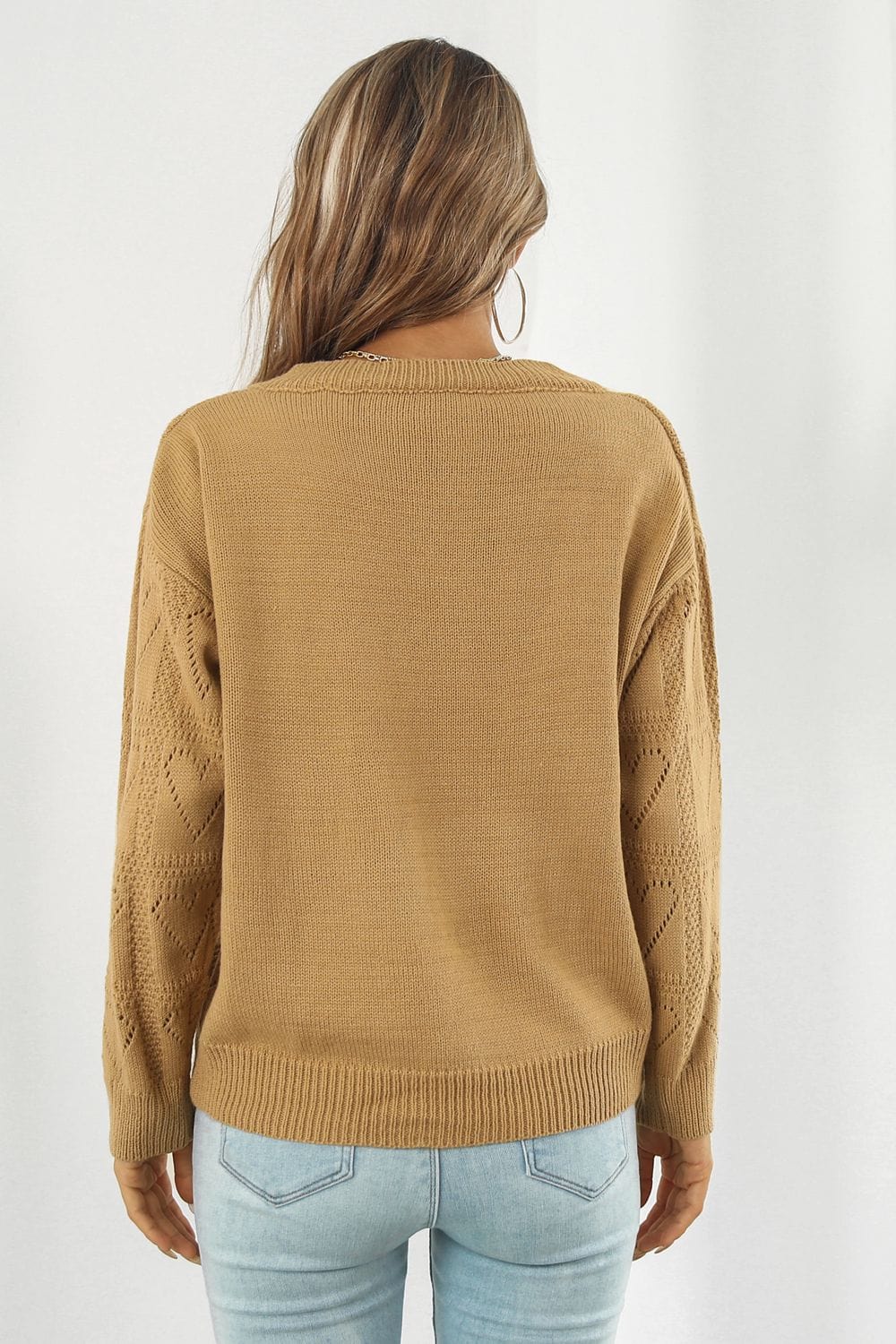 Light Gray V-Neck Drop Shoulder Sweater