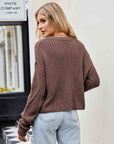 Gray Cable-Knit Round Neck Dropped Shoulder Sweater