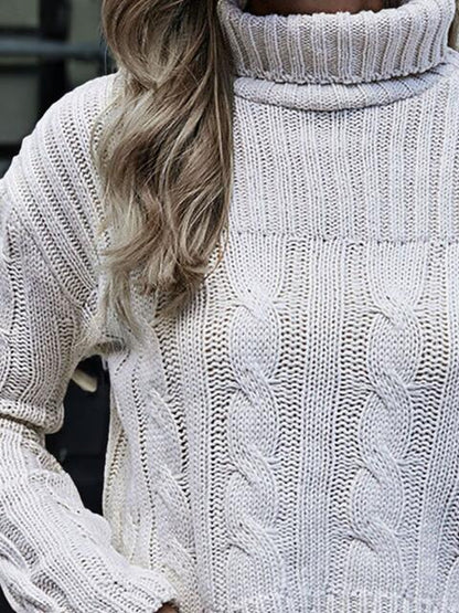 Gray Cable-Knit Turtleneck Sweater