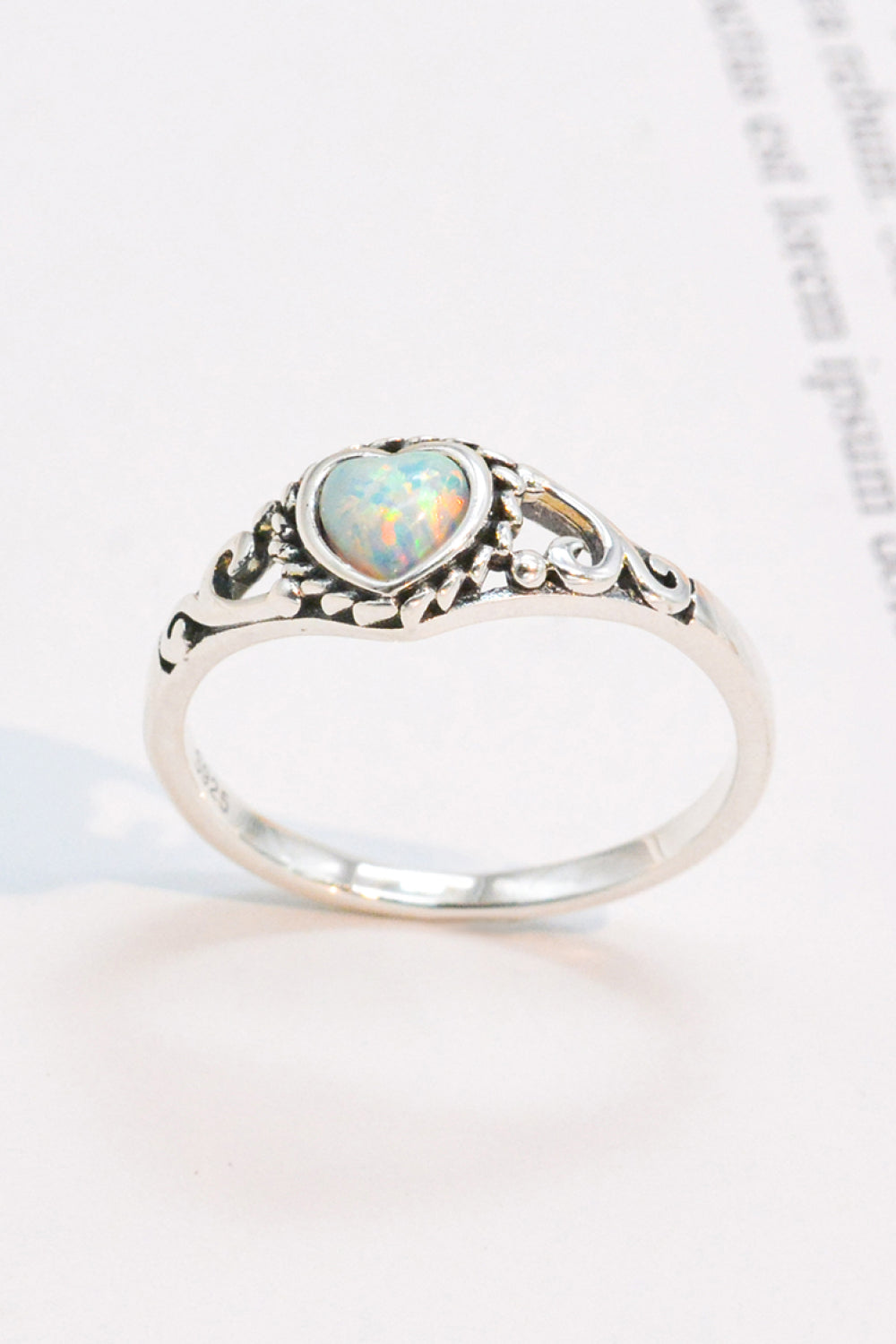 925 Sterling Silver Heart-Shape Opal Ring