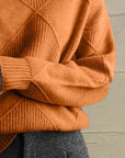 Chocolate Geometric Turtleneck Long Sleeve Sweater Sentient Beauty Fashions Tops