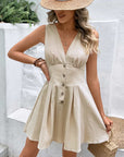 Light Gray Buttoned V-Neck Sleeveless Mini Dress Sentient Beauty Fashions Apparel & Accessories