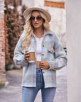Gray Plaid Dropped Shoulder Collared Jacket Sentient Beauty Fashions Apparel & Accessories