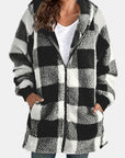 Light Gray Plaid Zip Up Hooded Jacket with Pockets Sentient Beauty Fashions Apparel & Accessories