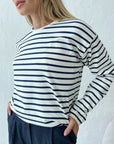 Light Gray Round Neck Striped Dropped Shoulder T-Shirt