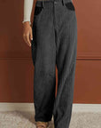 Dark Slate Gray Ribbed Longline Pocketed Pants Sentient Beauty Fashions Apparel & Accessories