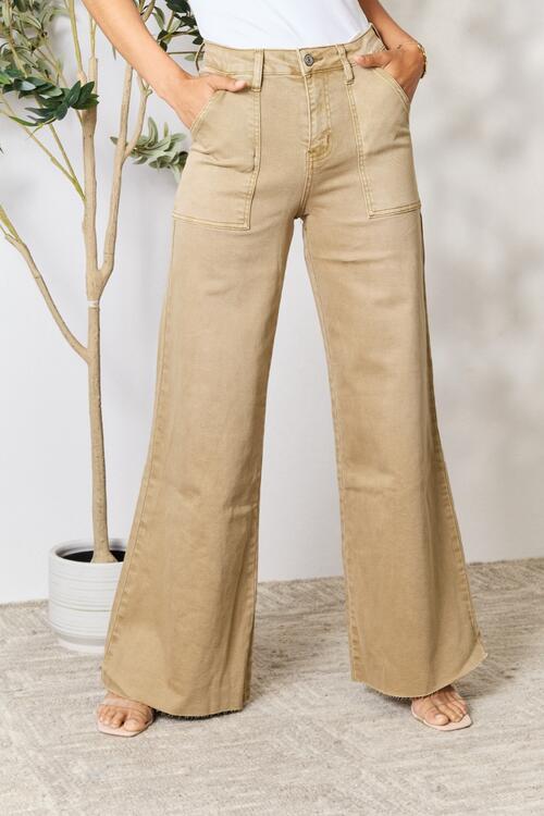 Gray BAYEAS Raw Hem Wide Leg Jeans Sentient Beauty Fashions Apparel &amp; Accessories