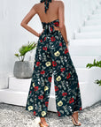 Black Floral Halter Neck Top and Wide Leg Pants Set Sentient Beauty Fashions Trendsi