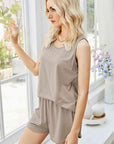 Light Gray Round Neck Tank and Shorts Set Sentient Beauty Fashions Apparel & Accessories
