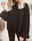 Dark Slate Gray Waffle-Knit Turtleneck Round Neck Sweater Sentient Beauty Fashions Apparel & Accessories
