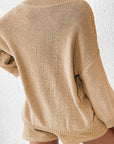 Rosy Brown Round Neck Dropped Shoulder Sweater and Drawstring Pants Set Sentient Beauty Fashions Apparel & Accessories