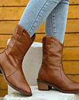 PU Leather Block Heel Boots