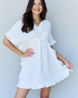 Light Gray Ninexis Out Of Time Full Size Ruffle Hem Dress with Drawstring Waistband in White