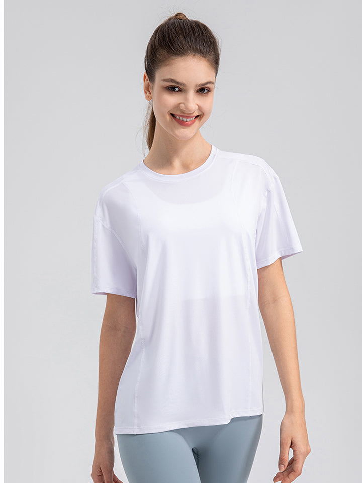 Light Gray Round Neck Short Sleeve Active Top Sentient Beauty Fashions Apparel &amp; Accessories