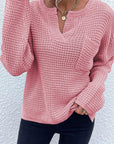 Rosy Brown Notched Long Sleeve Sweater Sentient Beauty Fashions Apparel & Accessories