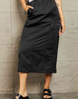 Rosy Brown HYFVE Just In Time High Waisted Cargo Midi Skirt in Black Sentient Beauty Fashions Apparel & Accessories