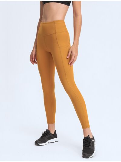 Lavender Double Take Wide Waistband Leggings with Pockets Sentient Beauty Fashions Apparel &amp; Accessories