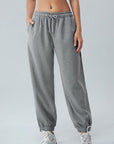 Gray Drawstring Pocketed Active Pants Sentient Beauty Fashions Apparel & Accessories